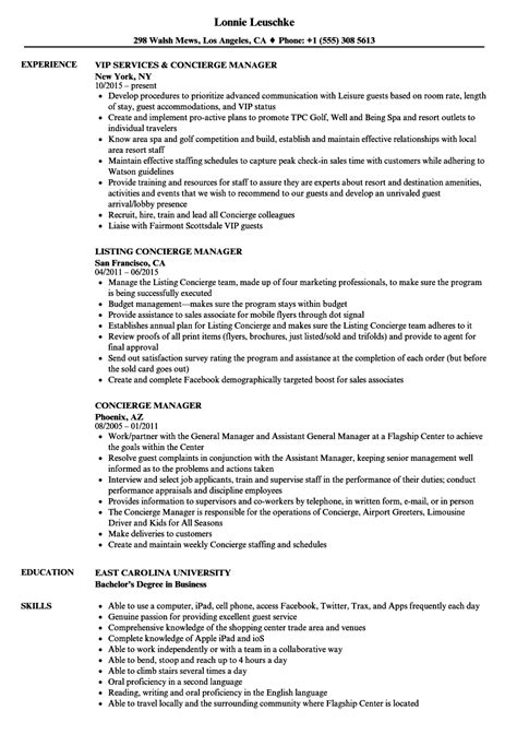 lobby concierge resume examples